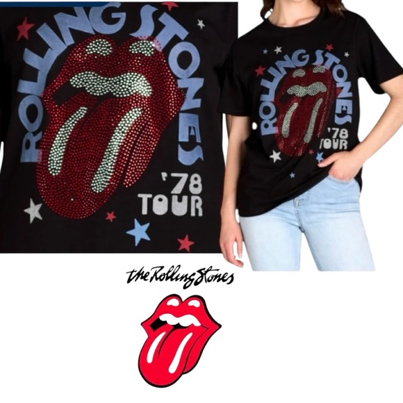 073 NWT The Rolling Stones Rhinestone T-shirt - Picture 1 of 12
